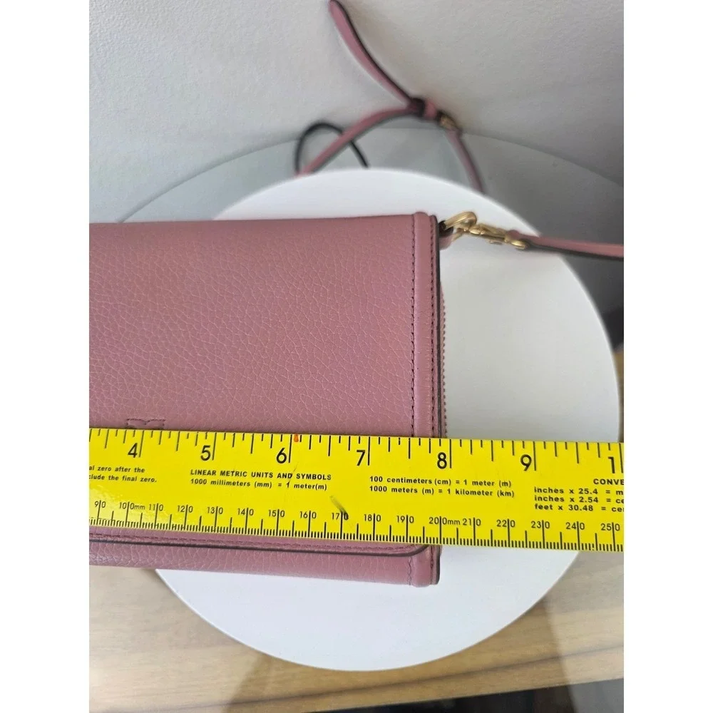 Tory Burch McGraw Wallet on Chain Pink Pebbled Leather Crossbody Bag WOC Gold